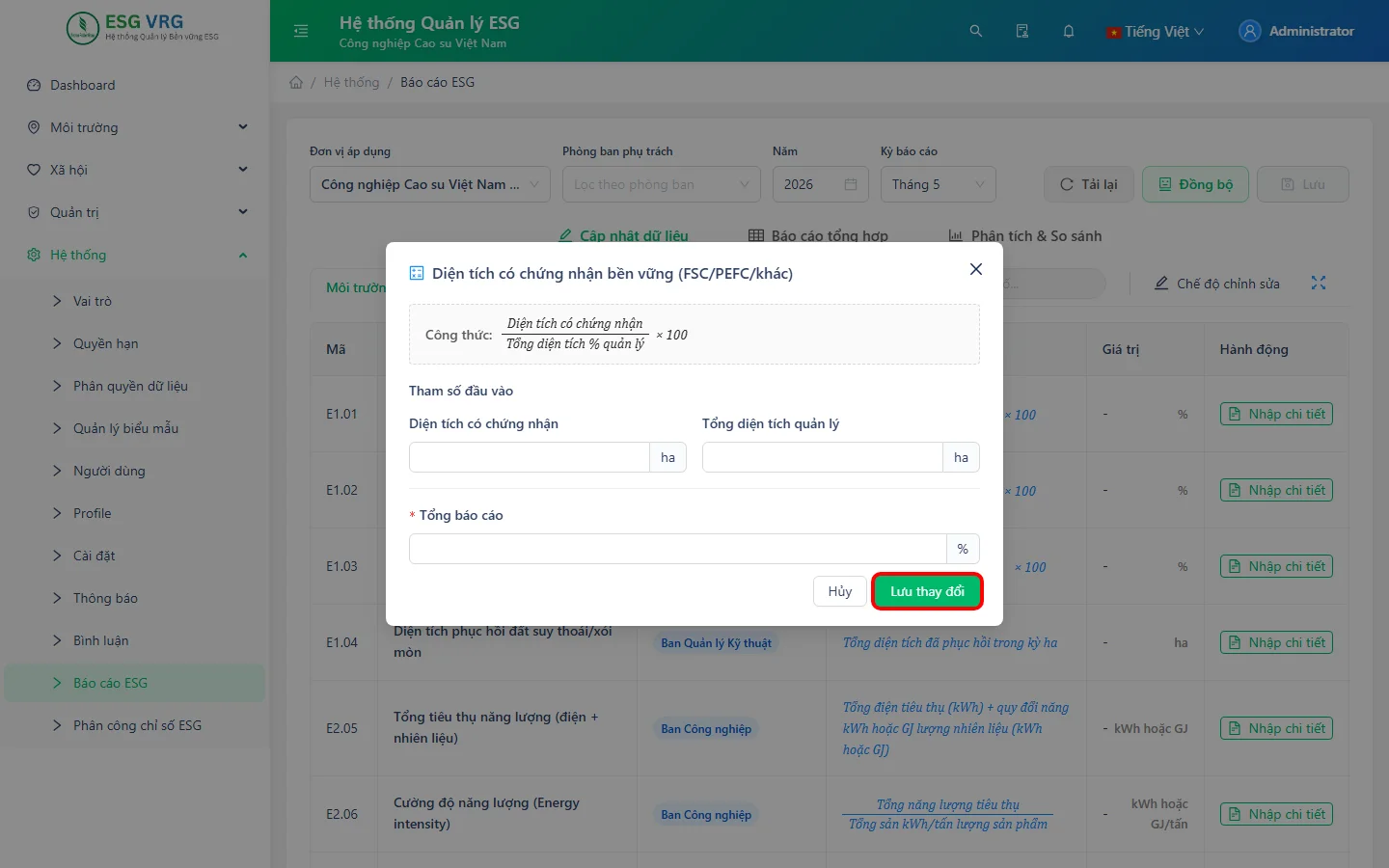 Modal nhập chi tiết
