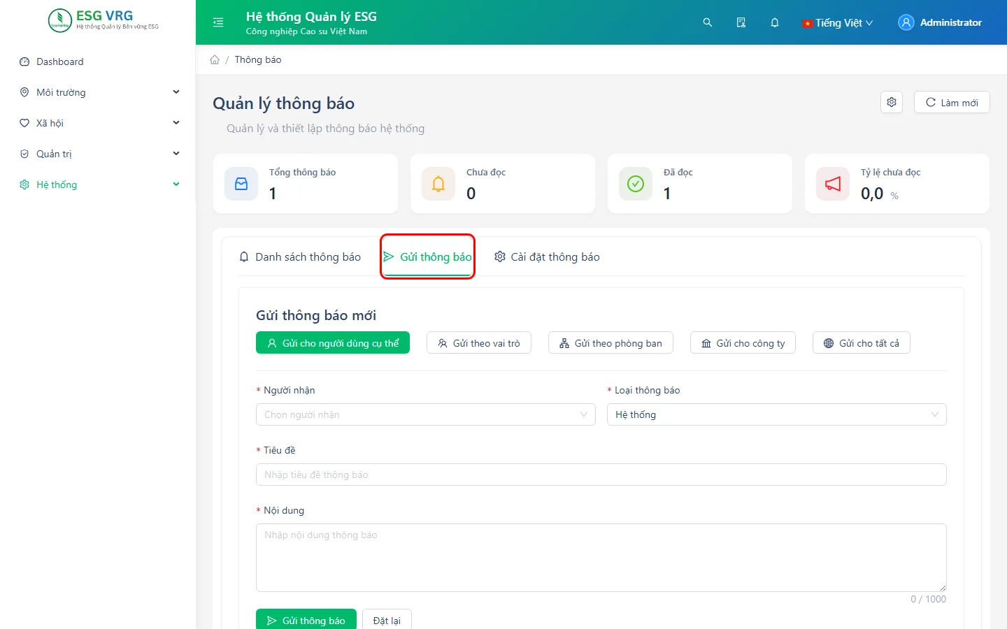 Màn hình Gửi thông báo
