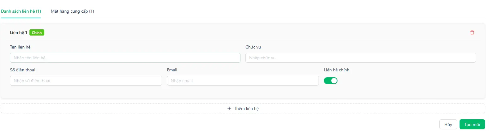 Tab danh sách liên hệ